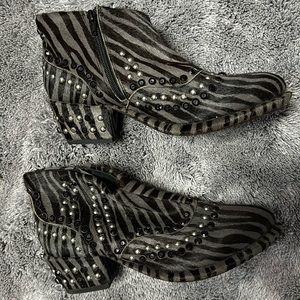Free People short cow hair booties side zippers and beaded detailing